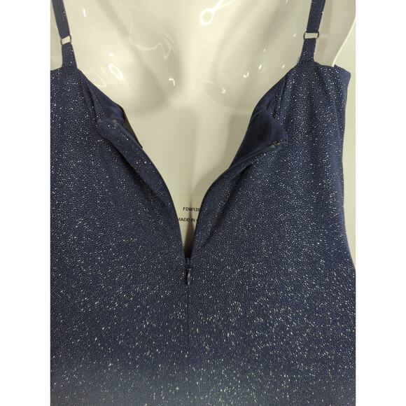 Laundry by Shelli Segal Blue Metallic Ruched Side Slit Hem Dress Women's Size 2 - Picture 9 of 13